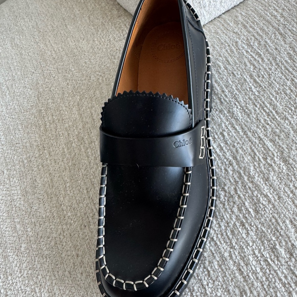 Chloe Black Leather Penny Loafers Timeless Flats